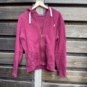 POLO Ralph Lauren, Full-Zip Hoodie, Burgundy with While Logo, Medium